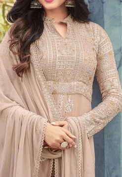 Embroidered Georgette Pakistani Suit in Beige