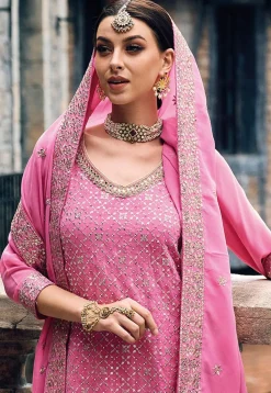 Embroidered Georgette Pakistani Suit in Pink