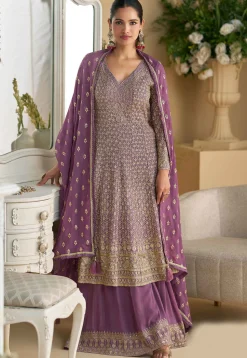 Embroidered Georgette Pakistani Suit in Purple