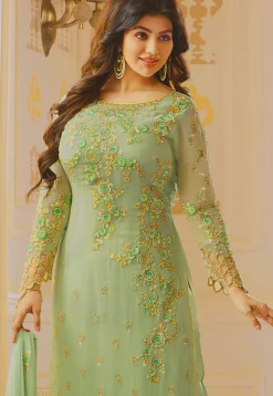 Embroidered Georgette Pakistani Suit in Pastel Green
