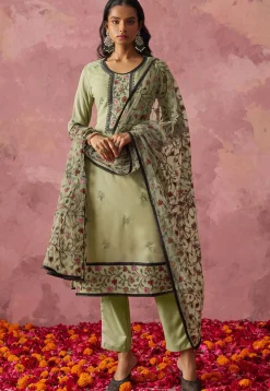 Embroidered Georgette Pakistani Suit in Light Green