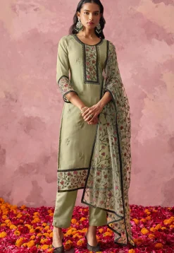 Embroidered Georgette Pakistani Suit in Light Green