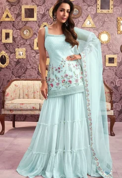 Embroidered Georgette Pakistani Suit in Light Blue