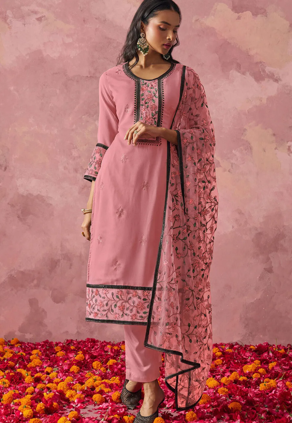 Embroidered Georgette Pakistani Suit in Pink