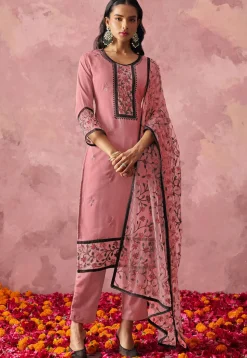 Embroidered Georgette Pakistani Suit in Pink