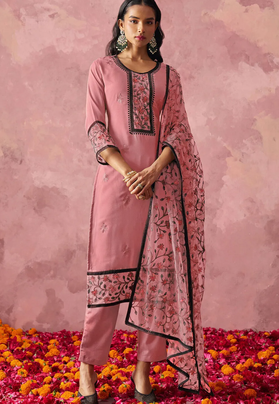 Embroidered Georgette Pakistani Suit in Pink