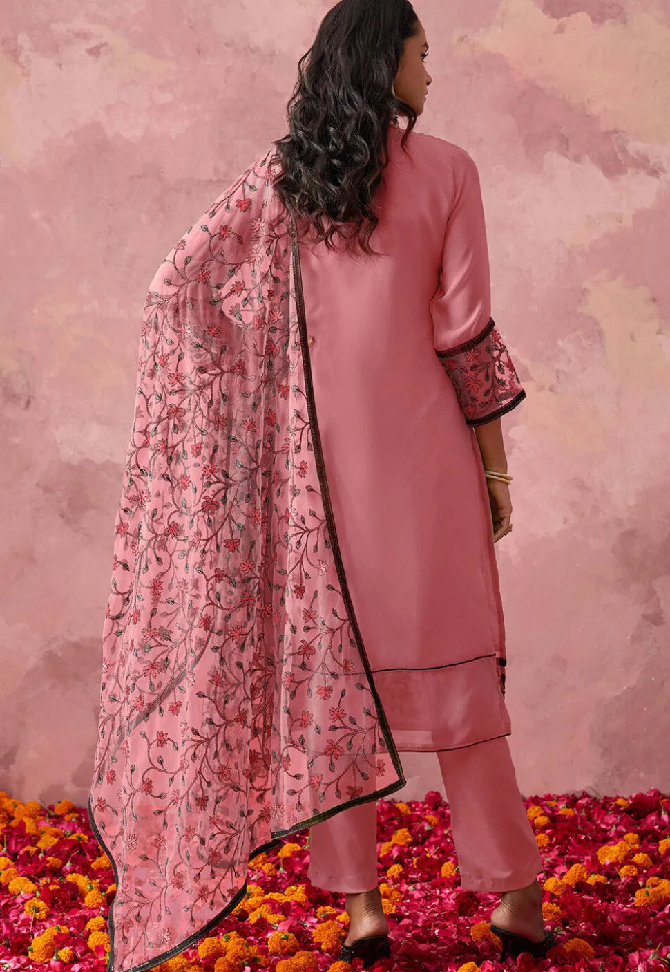 Embroidered Georgette Pakistani Suit in Pink