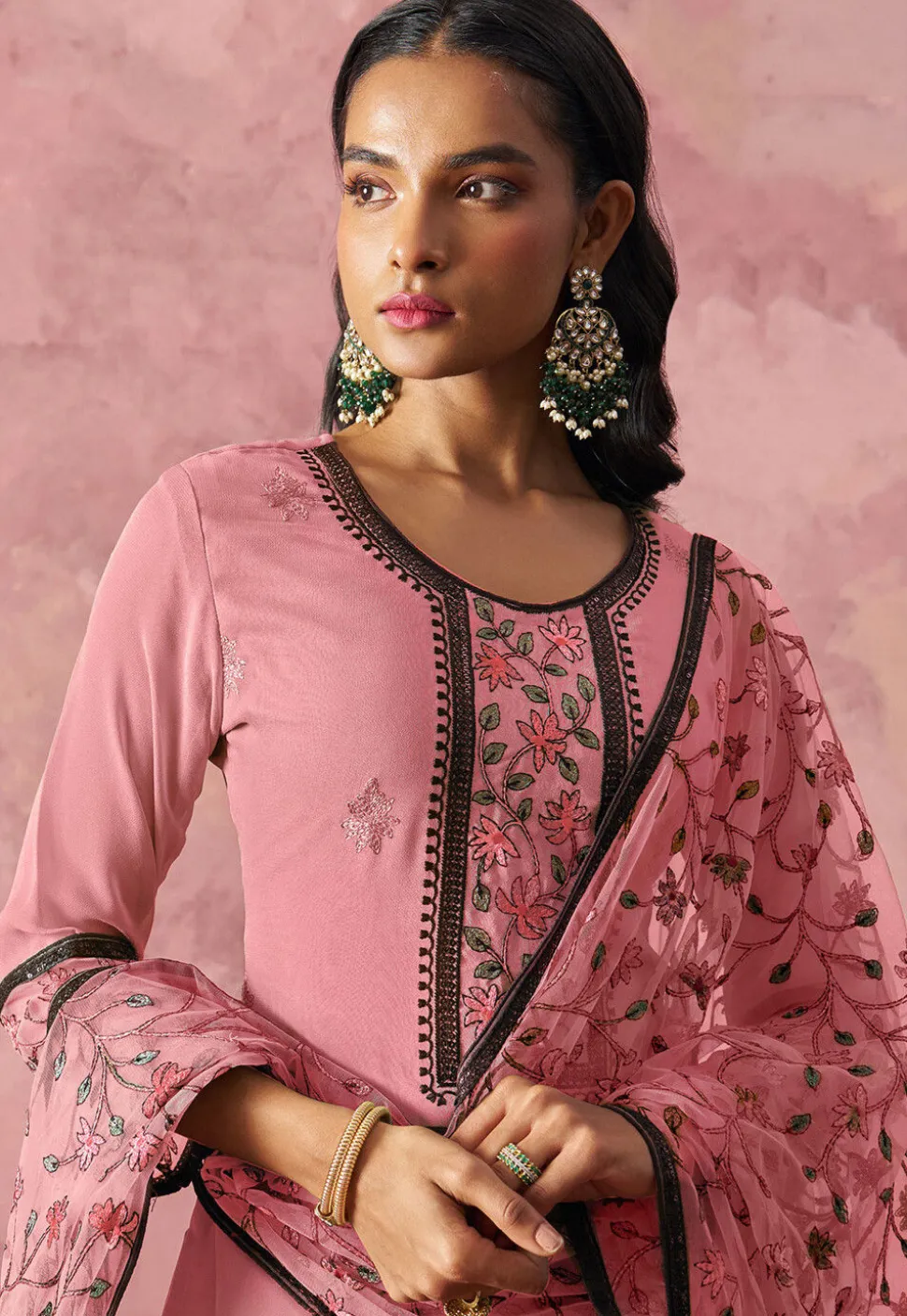 Embroidered Georgette Pakistani Suit in Pink