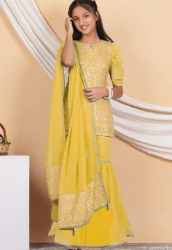 Embroidered Georgette Pakistani Suit in Yellow