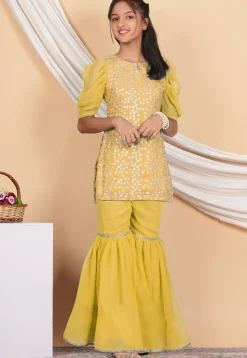 Embroidered Georgette Pakistani Suit in Yellow
