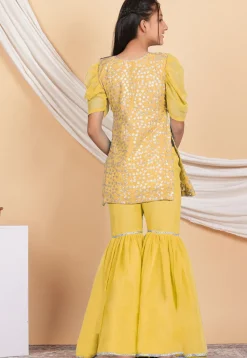 Embroidered Georgette Pakistani Suit in Yellow