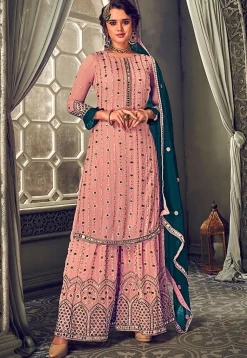 Embroidered  Georgette Pakistani Suit in Dusty Peach