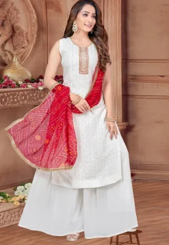 Embroidered Georgette Pakistani Suit in Off White