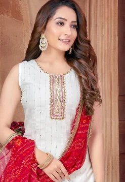 Embroidered Georgette Pakistani Suit in Off White