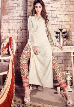 Embroidered Georgette Pakistani Suit in Off White