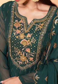 Embroidered Georgette Pakistani Suit in Dark Green