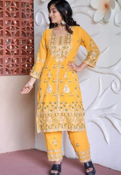 Embroidered Georgette Pakistani Suit in Yellow