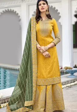 Embroidered Georgette Pakistani Suit in Mustard