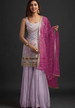 Embroidered Georgette Pakistani Suit in Light Purple