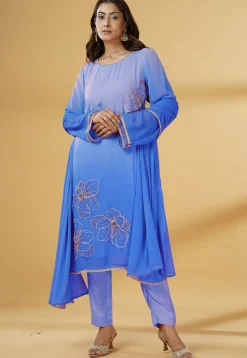 Embroidered Georgette Pakistani Suit in Shaded Blue