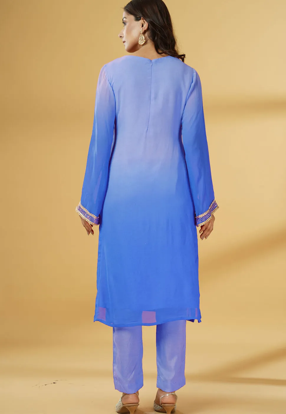 Embroidered Georgette Pakistani Suit in Shaded Blue