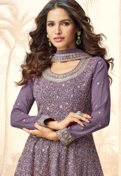 Embroidered Georgette Pakistani Suit in Purple