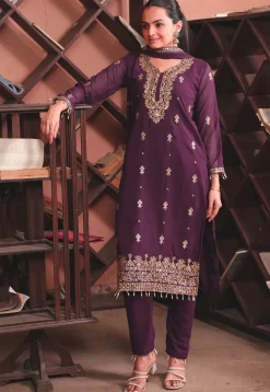 Embroidered Georgette Pakistani Suit in Purple
