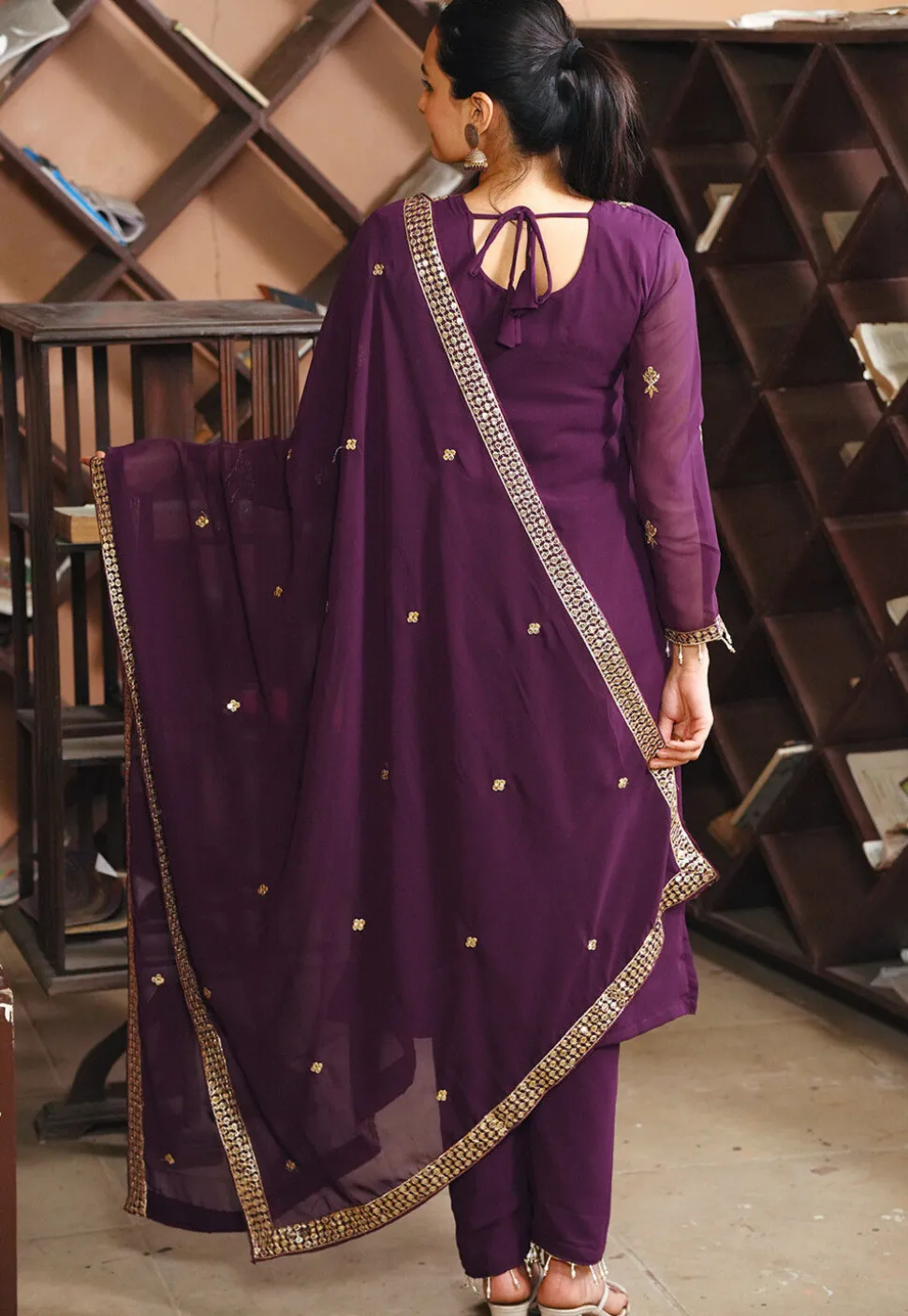 Embroidered Georgette Pakistani Suit in Purple