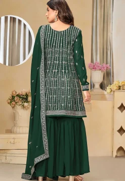 Embroidered Georgette Pakistani Suit in Dark Green