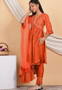 Embroidered Georgette Pakistani Suit in Orange