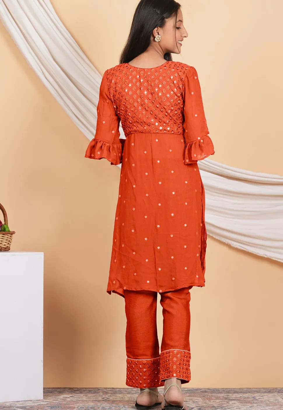 Embroidered Georgette Pakistani Suit in Orange