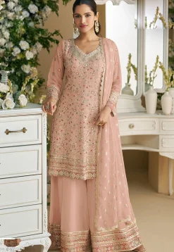 Embroidered Georgette Pakistani Suit in Peach