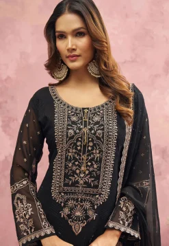 Embroidered Georgette Pakistani Suit in Black