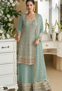 Embroidered Georgette Pakistani Suit in Blue