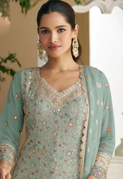 Embroidered Georgette Pakistani Suit in Blue