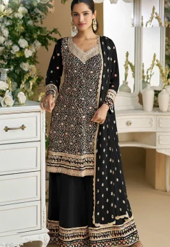 Embroidered Georgette Pakistani Suit in Black