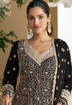 Embroidered Georgette Pakistani Suit in Black