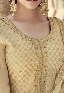 Embroidered Georgette Pakistani Suit in Light Yellow