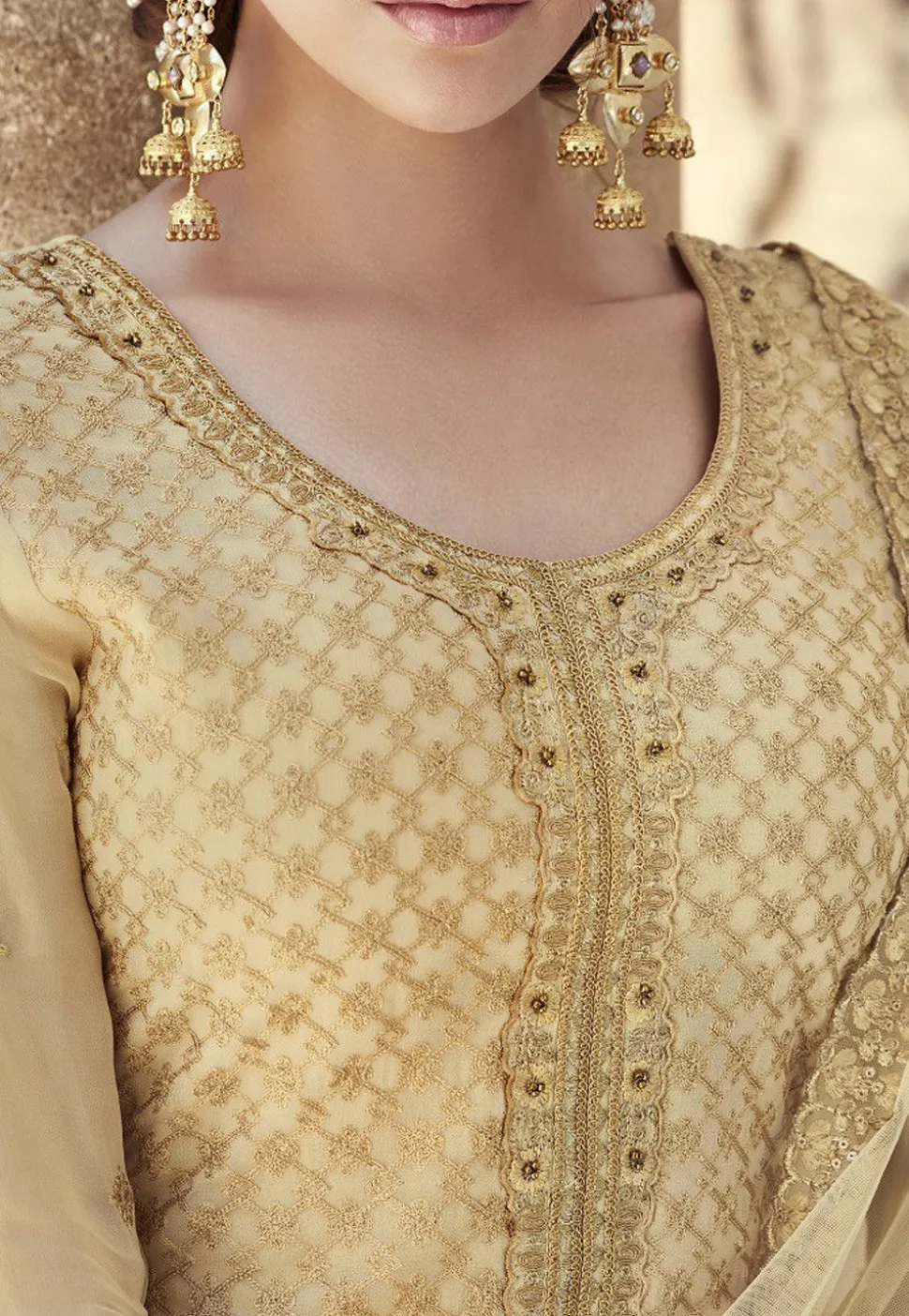 Embroidered Georgette Pakistani Suit in Light Yellow