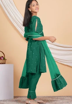 Embroidered Georgette Pakistani Suit in Dark Teal Green