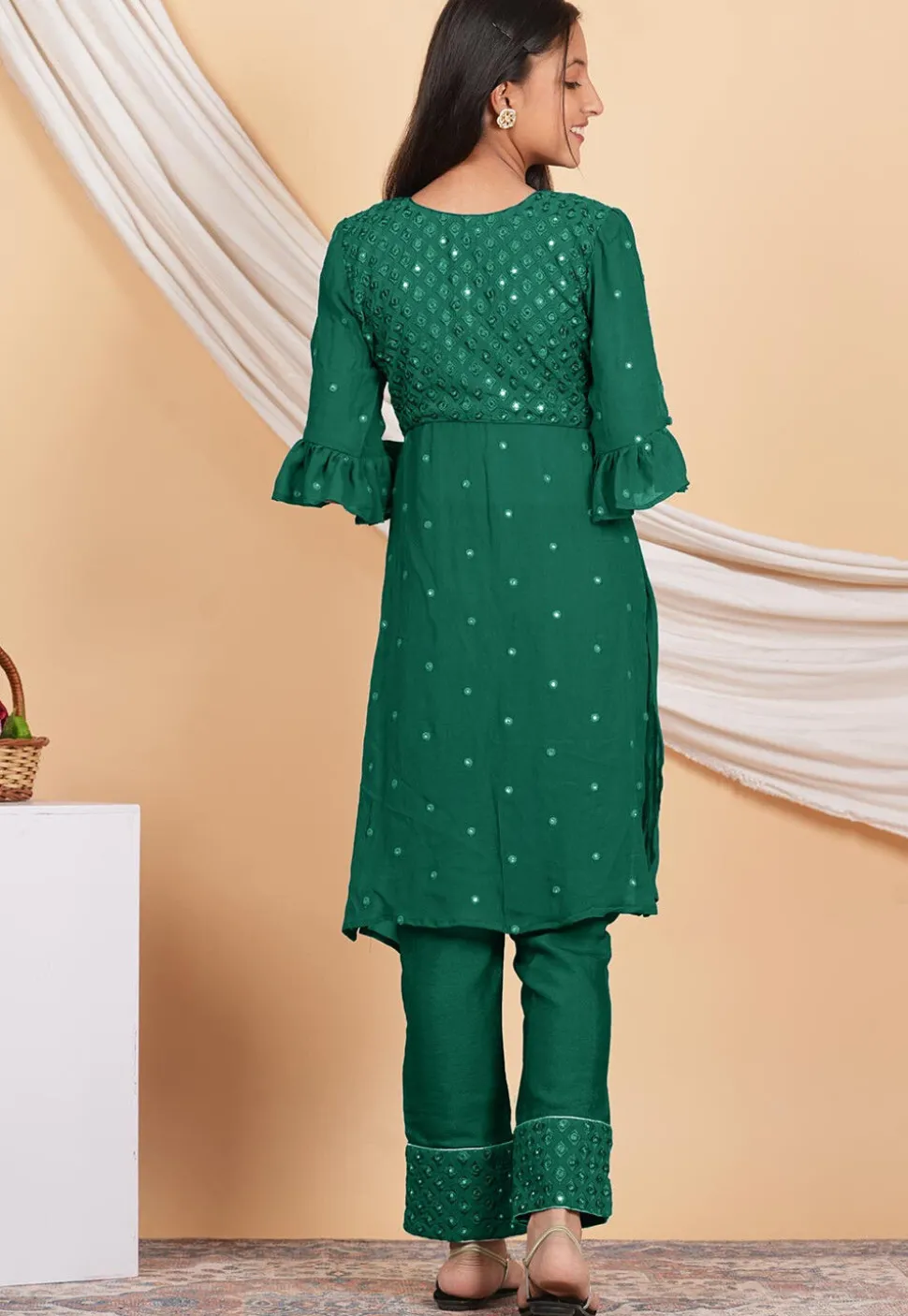 Embroidered Georgette Pakistani Suit in Dark Teal Green