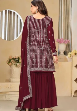 Embroidered Georgette Pakistani Suit in Maroon
