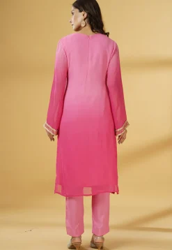 Embroidered Georgette Pakistani Suit in Pink Ombre