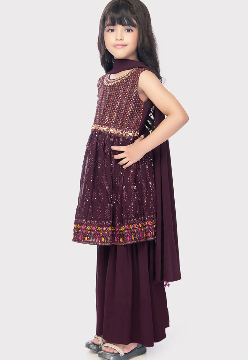Embroidered Georgette Pakistani Suit in Wine