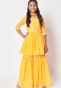 Embroidered Georgette Pakistani Suit in Yellow