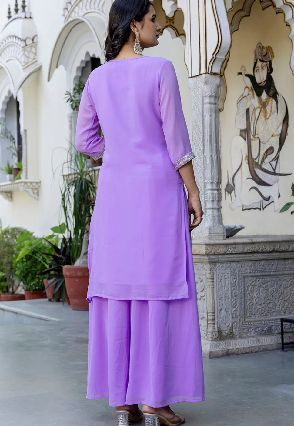 Embroidered Georgette Pakistani Suit in Light Purple