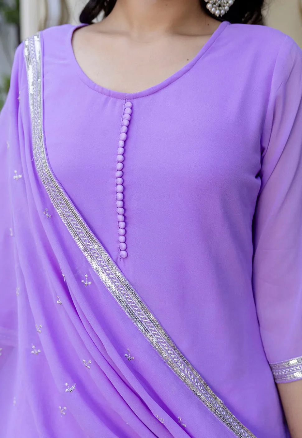 Embroidered Georgette Pakistani Suit in Light Purple