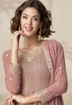 Embroidered Georgette Pakistani Suit in Peach