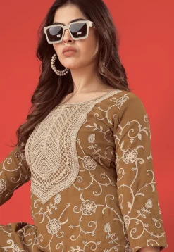 Embroidered Georgette Pakistani Suit in Brown