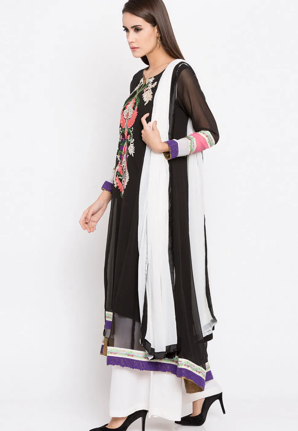 Embroidered Georgette Pakistani Suit in Black
